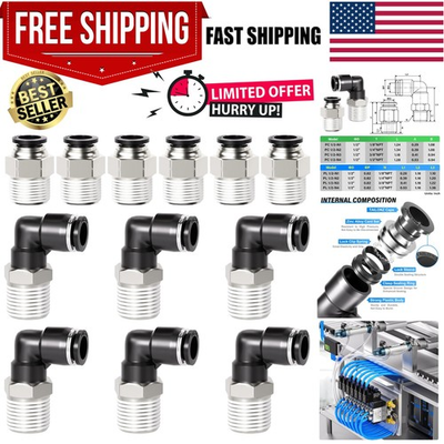 #ad High Pressure 1 2 Inch NPT Push in Connect Fittings Set of 12 Elbow Straight $48.99
