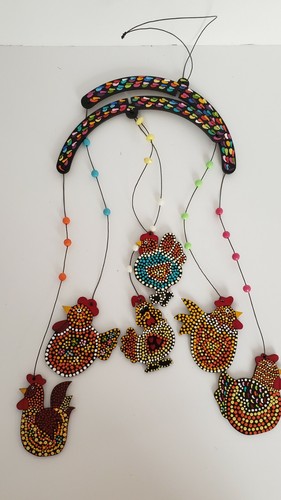 Hanging Wood Decoration Kitchen Set of Six Chicken Hand Painted Arts Crafts - Picture 3 of 5