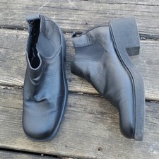 Vintage 90s y2k Square Toe Chunky Block Heel Black Leather Ankle Boots Booties 9