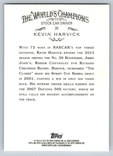 2013 Topps Allen & Ginter #35 Kevin Harvick Richard Childress Racing - Picture 2 of 2