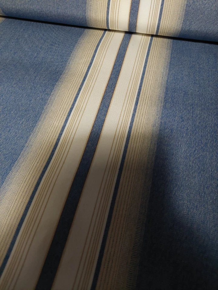 Toile transat store rayures bleu jean vendue au mètre largeur 120 cm - Photo 2/4