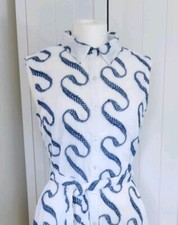 Fever London Embroidered Shirt Dress 10 White Blue  Cotton  Lined