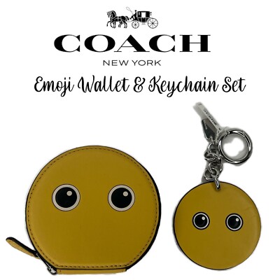 Coach Speechless Eyes Emoji Yellow Leather Keychain & Coin Purse