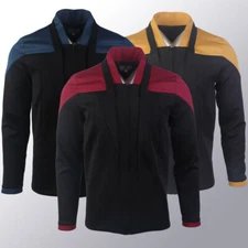 For Picard 3 Red Geordi Gold Blue Dress Uniform Starfleet Jacket  Shirts Costume