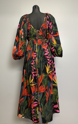 Mara Hoffman Simone Full Length Dress Puff Sleeve Pockets USA Made 4 - Picture 3 of 4