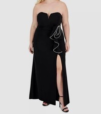Speechless Women Black Scuba Crepe Ruffled Strapless Dress Plus Size 1X
