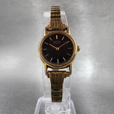 Seiko Watch Women 20mm Black Dial Gold Tone Round 2y00-0A19 New