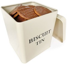 Biscuit Tin Cream Vintage Large Style Metal Storage Box with Lid & Handle