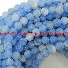 10mm Natural Blue Dream Frost Crack Agate Round Gemstone Loose Beads 15'' AAA