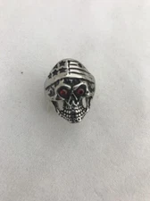Stainless Steel Men's USA Flag Bandana Skull Ring Red CZ Eyes Size  12