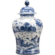NEW CHINESE BLUE WILLOW PORCELAIN LIDDED GINGER JAR 17”
