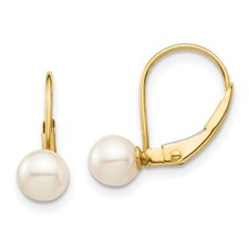 Madi K Kid's Leverback Earrings 14K 5-6mm White FW Cultured Pearl