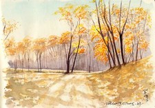 Landscape watercolor traditional art trees nature Custom Gaming Mat Desk