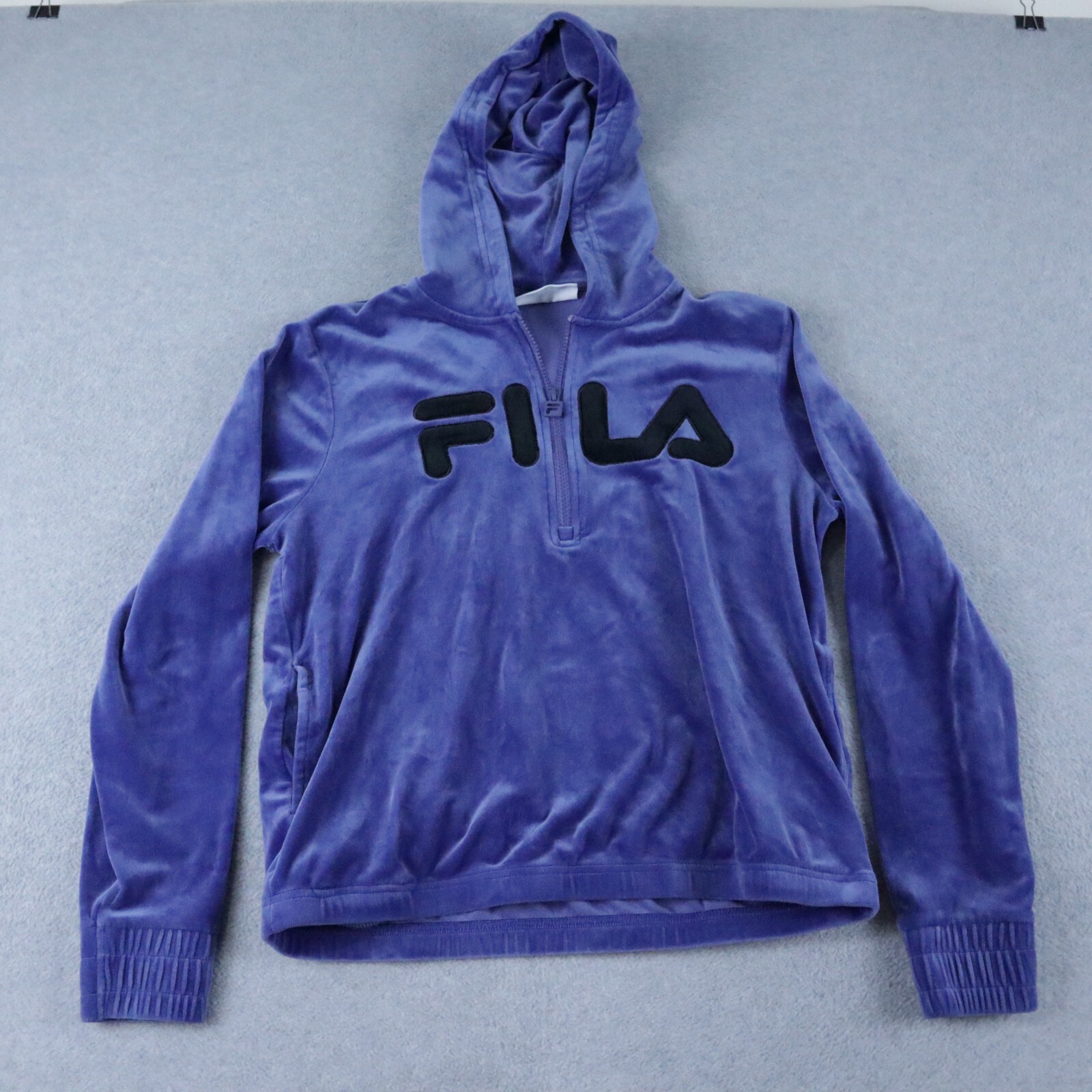 Fila felpa con cappuccio donna media 1 4 zip pullover felpa blu velluto manica lunga