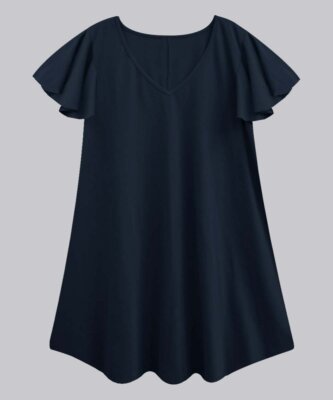A.T.U.N. All Things Uber Nice Womens Navy Flutter-Sleeve VNeck Tunic Size Small