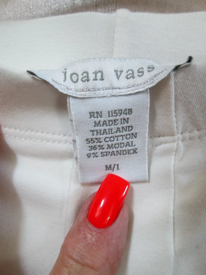 JOAN VASS BLANCO CULTIVOS ELÁSTICOS ¡NUEVO CON ETIQUETAS! TALLA M/1 SUAVE MEZCLA ALGODÓN TELA PULL ONSTYLE Foto 2 de 4