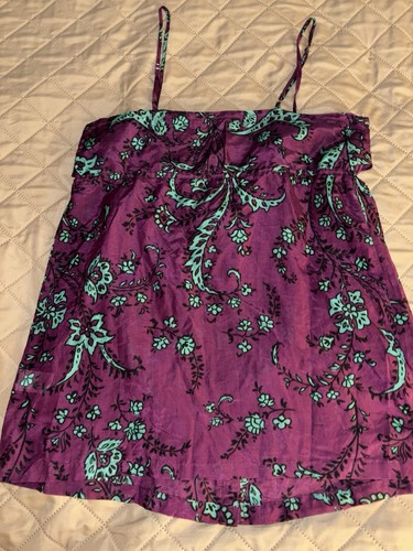 NWOT Kensie Magenta Aqua Floral Print Ruffle Top Sleeveless Silk/cotton XS - Picture 4 of 4