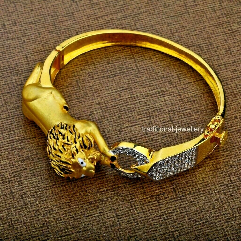 22kt yellow gold hallmarked lion face men s bracelet bangle best gifting jewelry