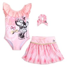 NWT Disney Store Minnie Mouse Swimsuit Skirt Scrunchie Girls 3 pc UPF 50 U pick