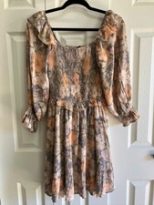 Women's Dress S Floral Country Cottagecore Romantic puff sleeve tiered