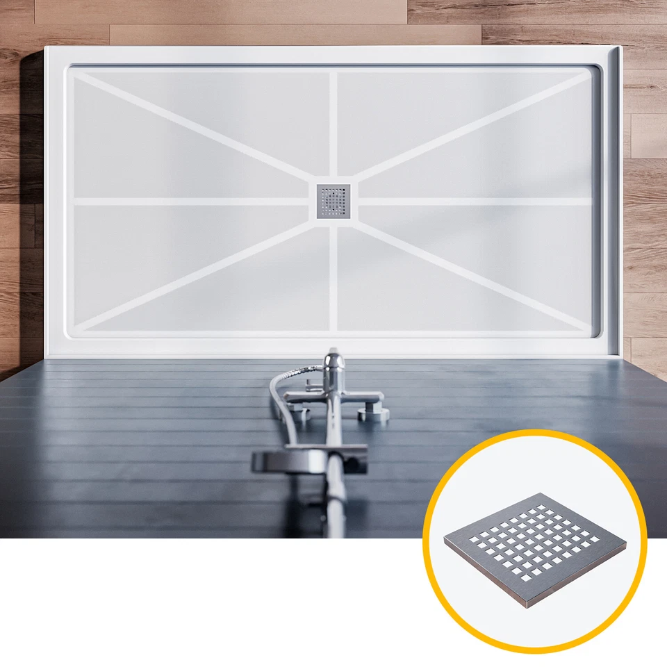 ELEGANT 淋浴底座平底锅单门槛淋浴排水带不锈钢盖 — 第 3/4 张图片