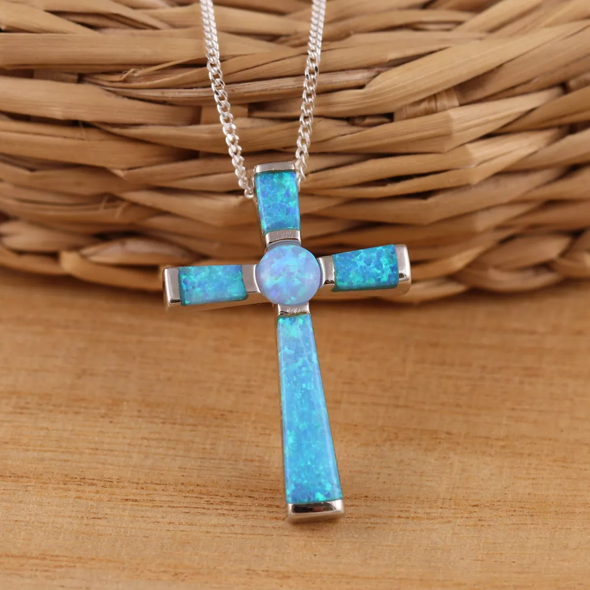 Sterling silver opal cross necklace outlet