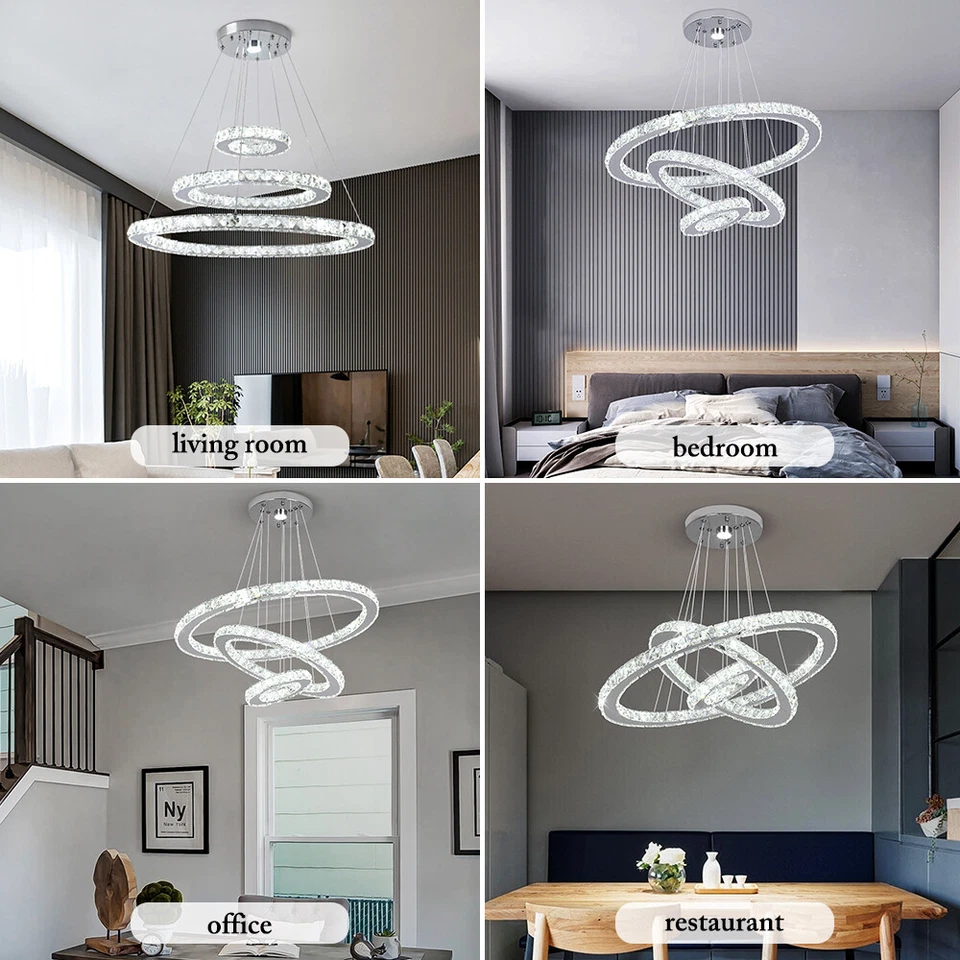 现代圆形吊灯 K9 水晶吊坠灯 LED 天花板灯 20+40+60 厘米 DIY — 第 2/4 张图片