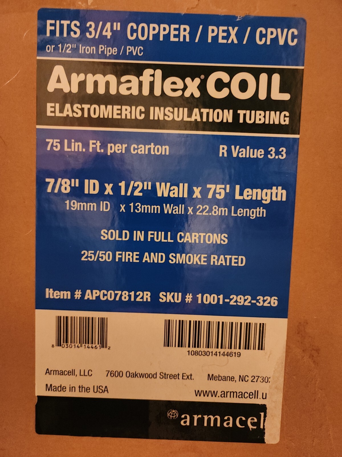 Armaflex 3/4 in. x 1/2 in. x 75 ft. Continuous Coil Pipe Insulation eBay