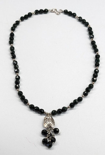 Green Goldstone Beaded Sterling Silver Bug Insect Pendant Necklace 18" Long