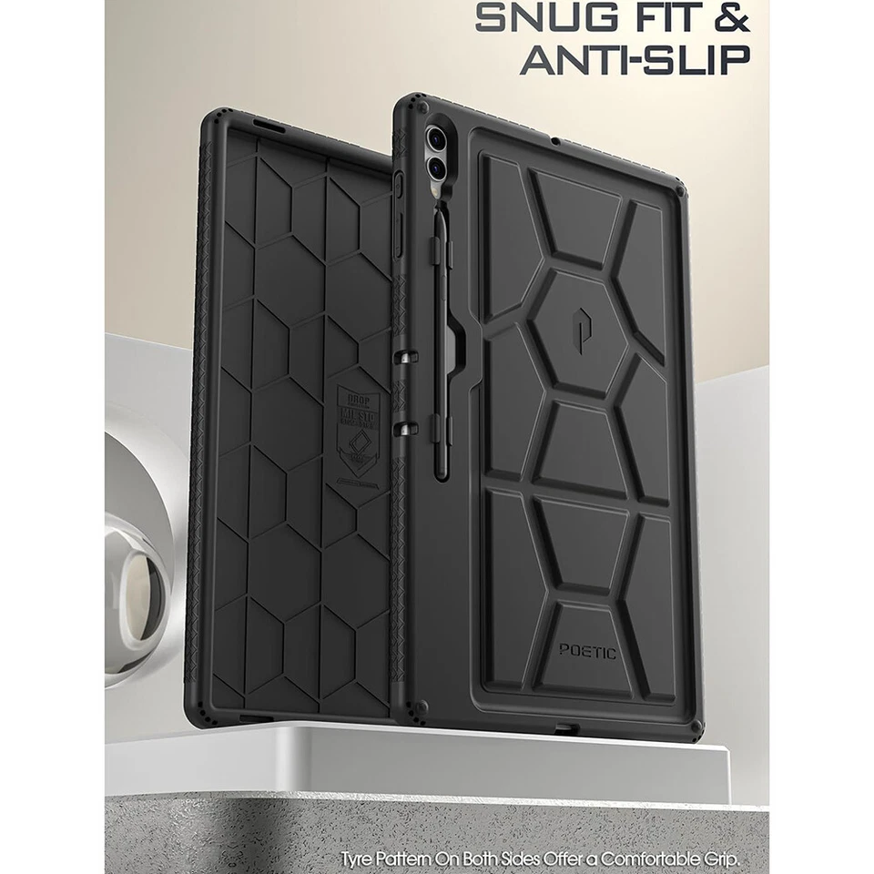 For Samsung Galaxy Tab S10 Ultra Tab S9 Ultra Case Poetic Silicone Cover Black - Image 3 of 4