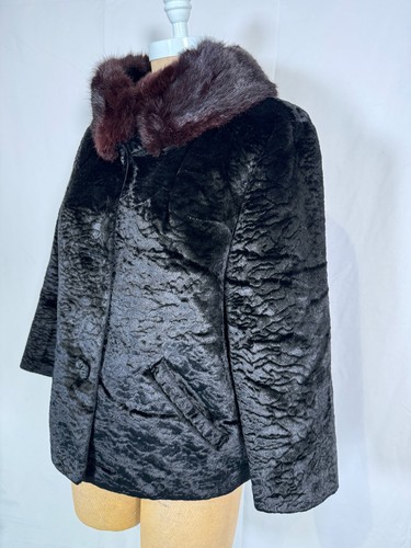 VTG 60’s Sheared Black Persian Lamb Jacket Coat Mink Fur Collar Pockets Sz M - Picture 14 of 20