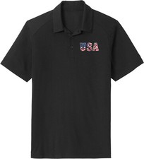 Image of USA Distressed Chest Print Tri Blend Polo Shirt