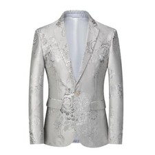 Men Floral embroidery One Button Blazer Suit Formal Wedding Businee Dress Tuxedo