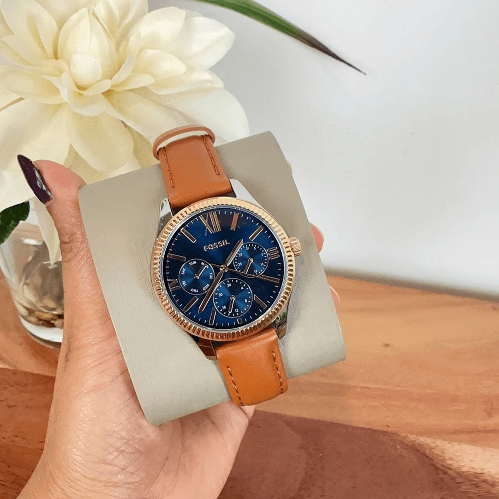 NWT Fossil Rye Multifunction Brown Leather Watch eBay