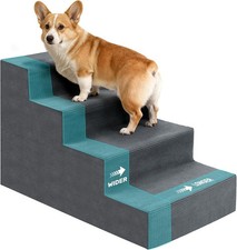 4-Step Dog Stairs for High Bed Extra Wide Foam Pet Steps Non-Slip Washable Cover