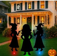 3 Metal Halloween 14 Inch Decorations Outdoor Witch Silhouette Yard Signs Stakes