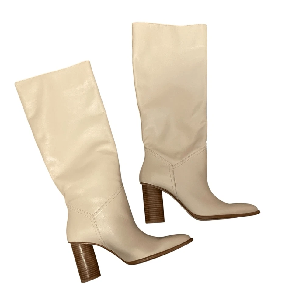 Botas Zara Tacón Cuero Hasta la Rodilla Crema 38 o 7.5 NUEVAS Foto 2 de 4