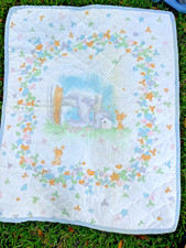 Precious Moments Vintage Baby Blanket Lamb  Bunny Quilted Boy/Girl Adorable 90s