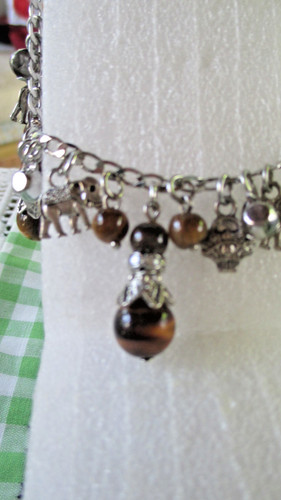 VINTAGE 10" TIGER EYE ELEPHANT ANKLET