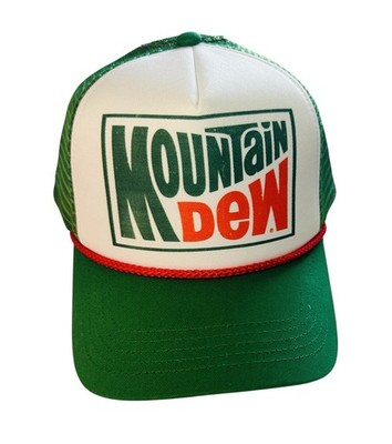 Mountain Dew Trucker Hat Snapback Foam Mesh Cap Green White Retro Logo NEW Tag
