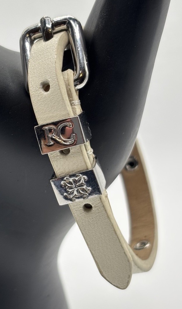 Rustic Cuff With Silver Tone Studs White Genuine … - image 1