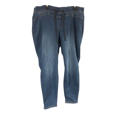 LEI Womens Plus 3X Dark Wash Pull On Jeggings Drawstring Faux Fly Skinny Jeans
