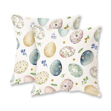 Easter Throw Pillow Covers 18 x 18 Set of 2 Easter Colorful Eggs Flower Decor...