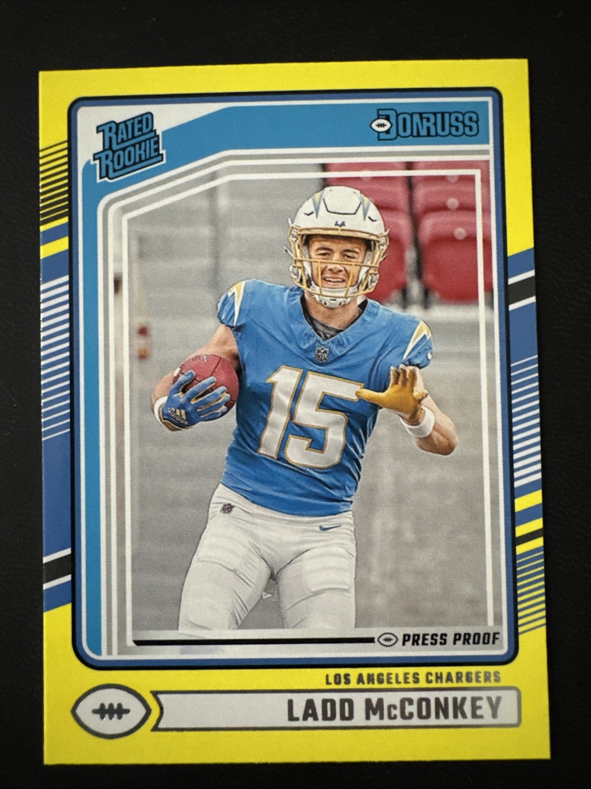 2024 Panini Donruss - Rated Rookie Ladd McConkey #328 Press Proof Yellow (RC)