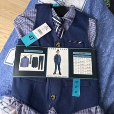 Andy  Evan Boys Formal 4-Piece Suit with Vest, Tie, Shirt  Pants Blue4T NWT