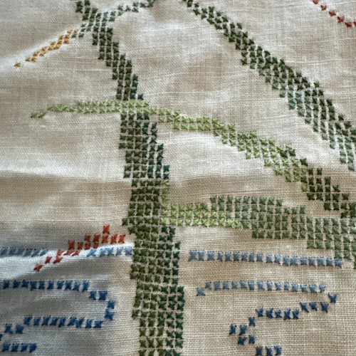 Vintage Completed Cross Stitch Mallard Ducks Linen Panel 34x36 Large Country - Picture 4 of 6
