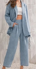 CHAQUETA Y PANTALÓN SHEIN POLVORIENTO AZUL OVERSIZE TRAJE TALLA XS/2
