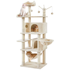 67  H Large Multi-Level Cat Tree with 2 Cat Condos for Indoor Cats, Beige
