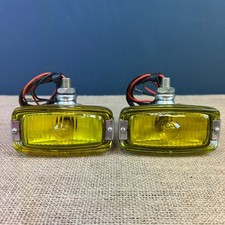 PAIR OF VINTAGE WIPAC RECTANGULAR YELLOW FOG LIGHTS DRIVING CLASSIC CAR CAPRI