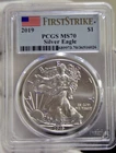 2019 US Silver Eagle $1 PCGS MS70 First Strike Flag Label.